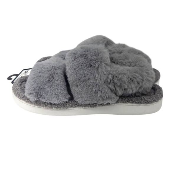 Womens Fuzzy Plush Fur Slingback Slippers Gray Muk Luks 9 10 Large - Picture 1 of 4